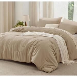 BEDSURE Get Cozy Queen Comforter Set + 2 Pillow Shams Taupe  Sz 90" X 90"/Queen